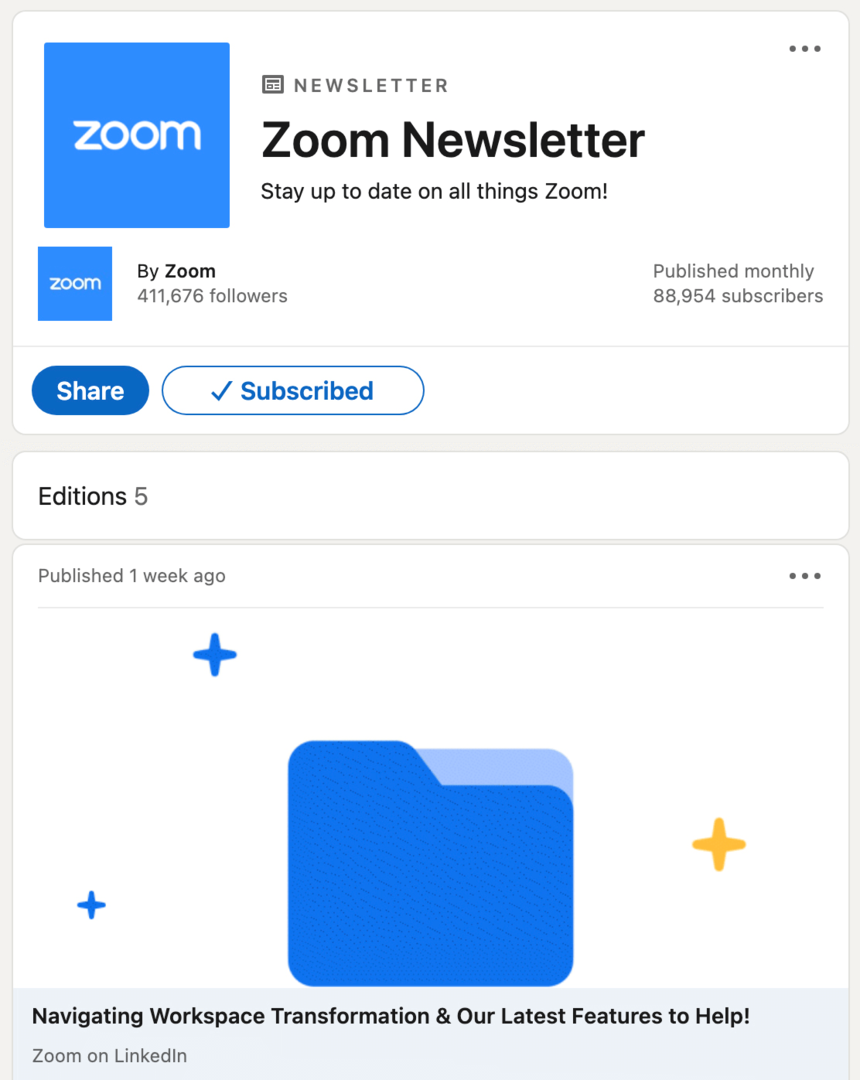 „Zoom Newsletter“ vaizdas „LinkedIn“.