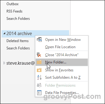 „Outlook 2016“ - sukurkite naują aplanką PST faile