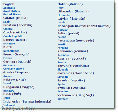 speckie kalbų sąrašas