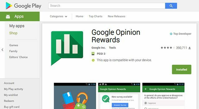 Uždirbkite nemokamą „Google Play“ kreditą naudodami „Google Opinion Rewards“
