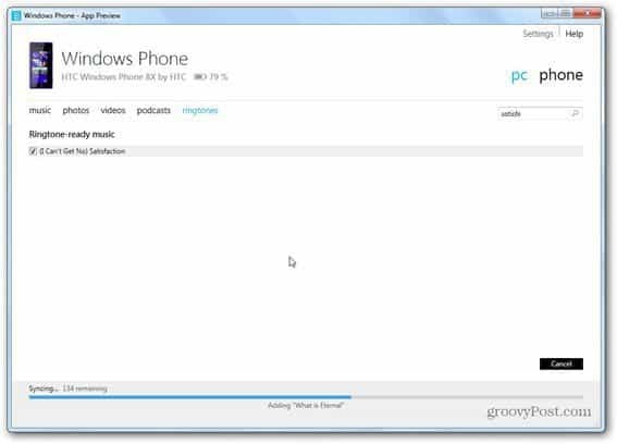 „Windows Phone 8“ „Windows Phone“ programa sinchronizuoja turinio melodijas