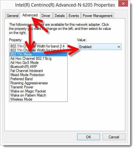 Įgalinkite 802.11n adapteryje