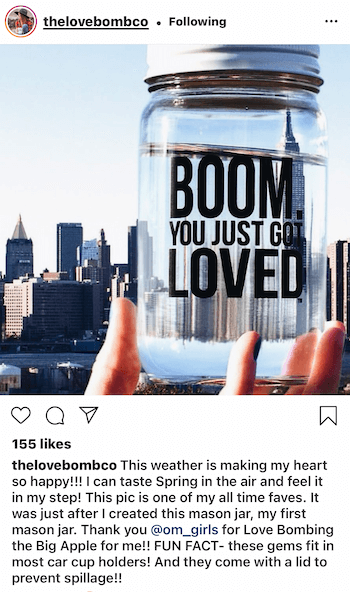 @thelovebombco „Instagram“ įrašas, kuriame rodomas vartotojų sukurtas jų produkto turinys, rodomas Niujorke