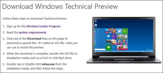 Atsisiųskite „Windows 10“ techninę peržiūrą