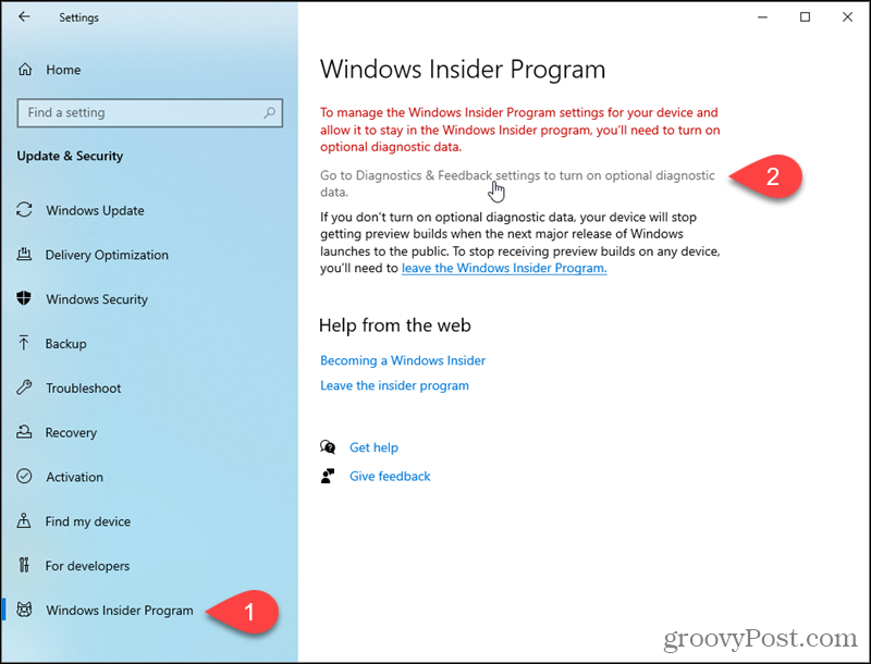 Eikite į „Windows 10“ diagnostikos ir atsiliepimų nustatymus