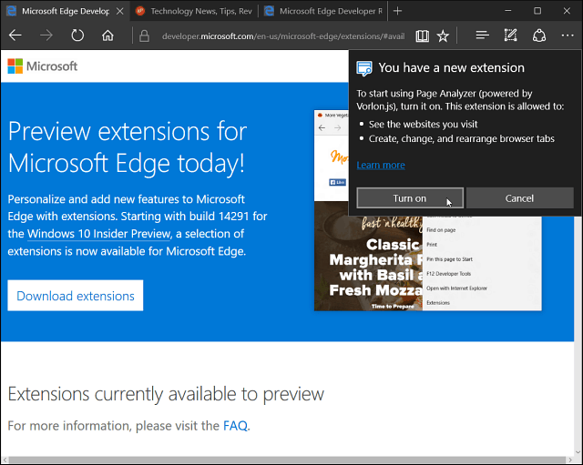 Įdiegtas „Microsoft Edge“ plėtinys