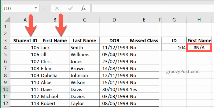 VLOOKUP grąžina NA klaidą programoje „Excel“