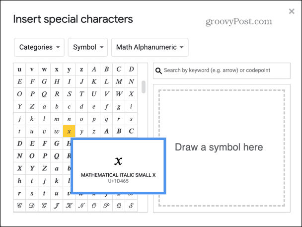 „Google“ skaidrės pasirinkite algebros raidę