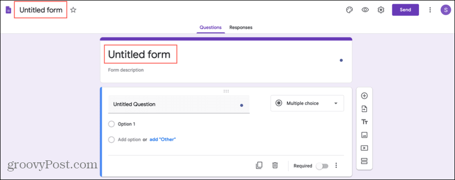 „Google Forms“ pavadinimas ir pavadinkite savo formą