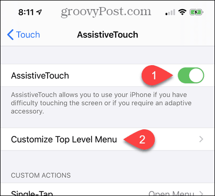 Įjunkite „AssistiveTouch“ „iPhone“ nustatymuose
