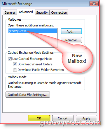 „Outlook 2010“ ekrano kopijos pridėkite išplėstinį pašto dėžutės skirtuką