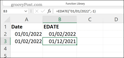 EDATE formulės pavyzdys programoje Excel
