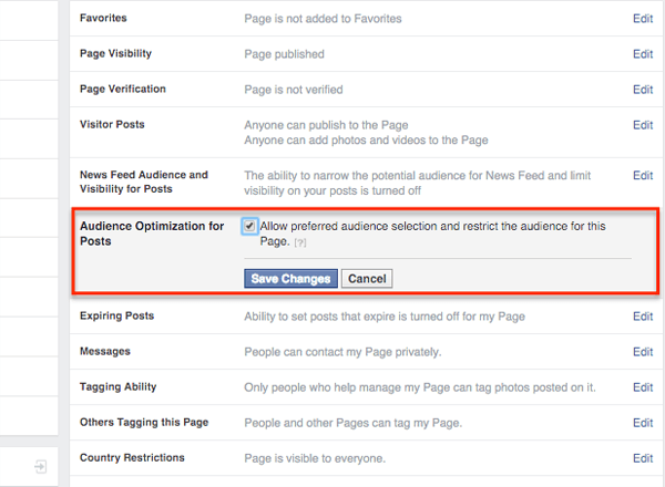 "Facebook" auditorijos optimizavimas įrašų nustatymams
