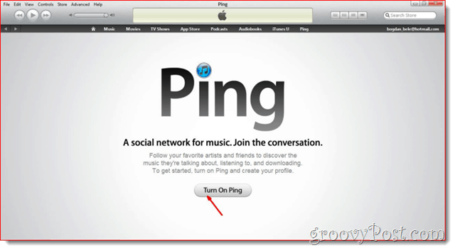 „iTunes“ - spustelėkite Įjungti „Ping“