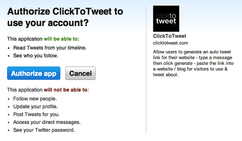įgalinkite „clicktotweet.com“ pasiekti „Twitter“