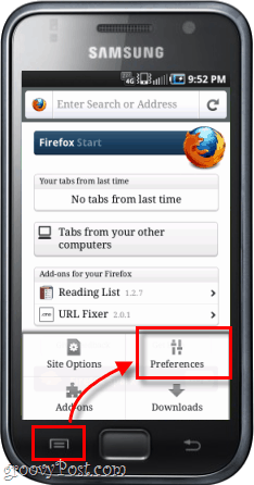 „Android“ telefono „Firefox“ programos nuostatos