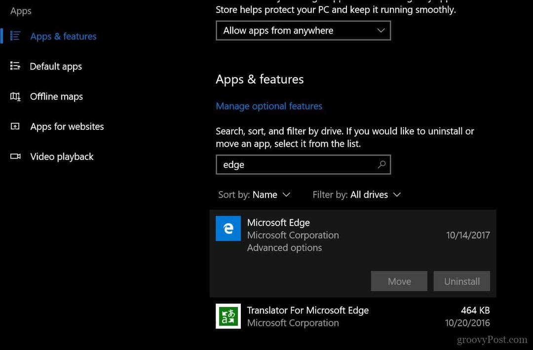 Kaip atkurti arba pataisyti „Microsoft Edge“ interneto naršyklę „Windows 10 1709“ ir naujesnėse versijose