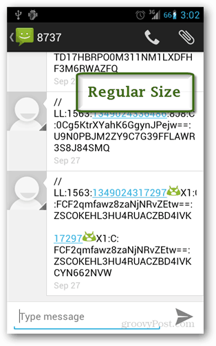 „Android“ įprasto dydžio tekstas