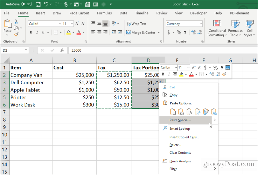 įklijuokite specialią programą „Excel“