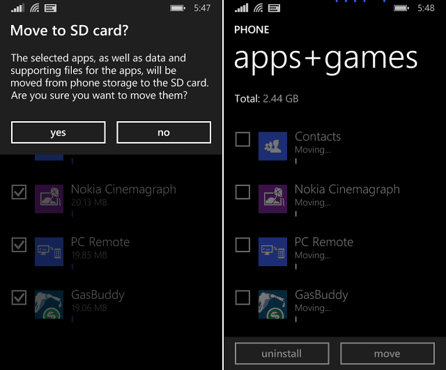 „Windows Phone 8.1“ patarimas: perkelkite programas ir žaidimus į SD kortelę