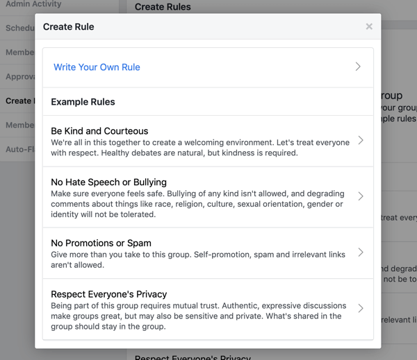 Kaip patobulinti „Facebook“ grupės bendruomenę, iš anksto parašytų „Facebook“ grupės taisyklių pavyzdys