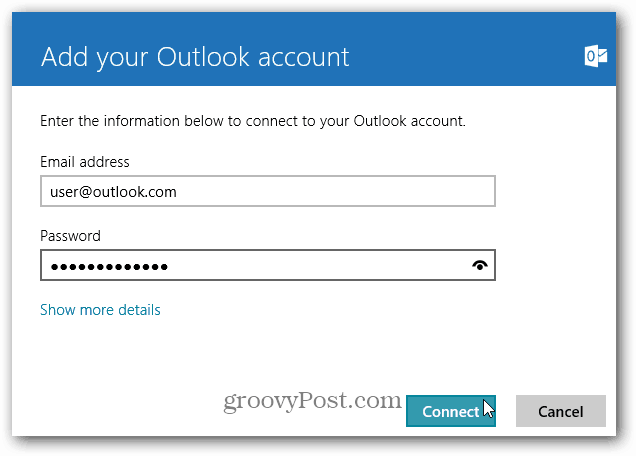Pridėkite savo „Outlook.com“ adresą prie „Windows 8 Mail“