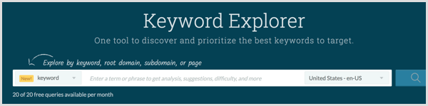 Atlikite raktinių žodžių tyrimus naudodami „Moz Keyword Explorer“ įrankį.