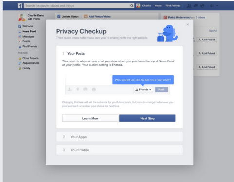 facebook privatumo patikrinimas