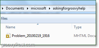 „Windows 7“ probleminių žingsnių failas bus ZIP failo viduje