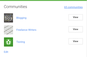 „Google+“ bendruomenės, išvardytos profilyje