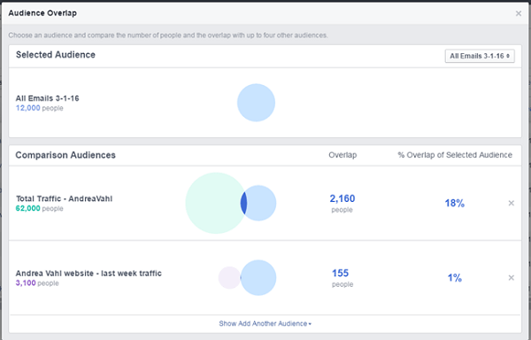 „Facebook“ skelbimų palyginimas tarp el. pašto ir svetainės srauto auditorijų