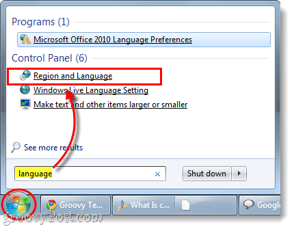 paleiskite regioną ir kalbos valdymo skydelį „Windows 7“