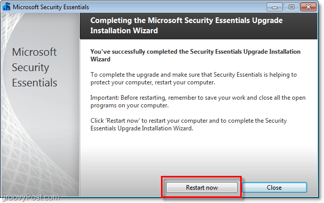 paleiskite kompiuterį iš naujo, kad baigtumėte „Microsoft“ saugos pagrindinės versijos 2.0 beta versijos įdiegimą