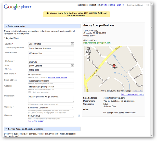 sukurkite naują „google maps“ vietinį įrašą