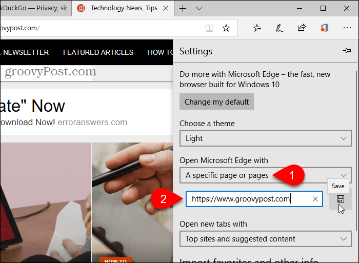 Išsaugokite „Open Microsoft Edge“ URL su parinktimi