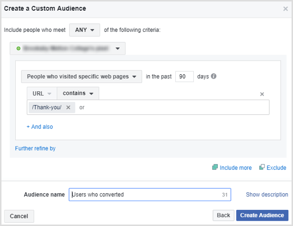 „facebook“ sukuria pasirinktą auditoriją turinčius žmones, kurie pateikė formą