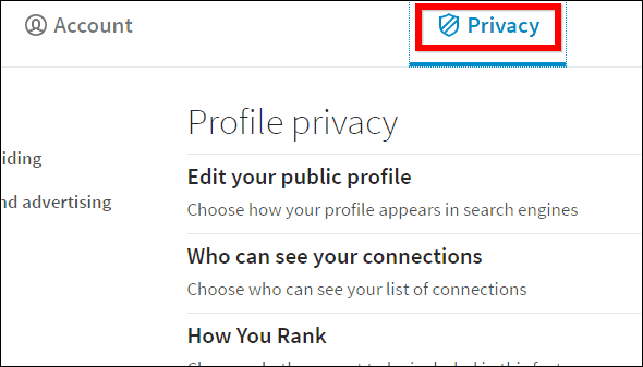 „Linkedin“ privatumo skirtukas