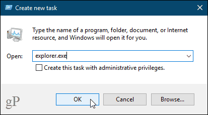 Sukurkite naują užduoties dialogo langą „Windows 10“ užduočių tvarkytuvėje