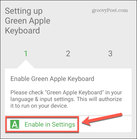 žalios obuolio klaviatūros įjungimas nustatymuose