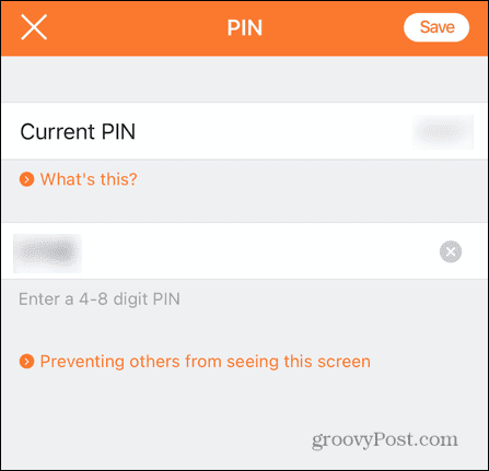 perjungti mobilųjį PIN kodą
