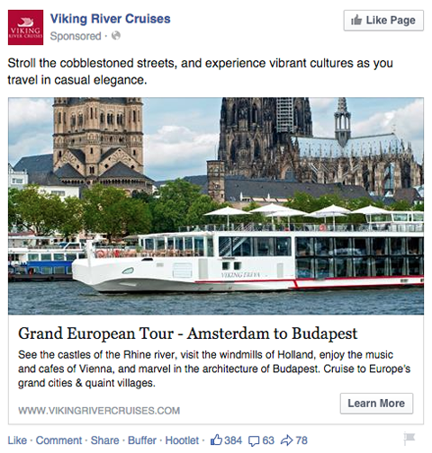 „Viking River Cruises“ facebook naujienų srauto skelbimas