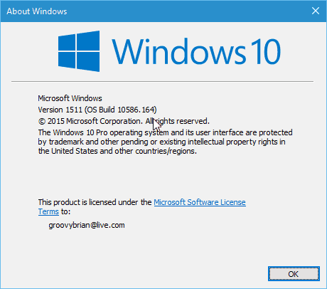 „Windows 10“ Winver
