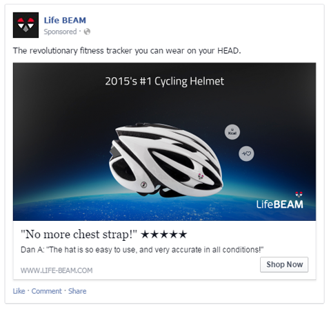 „lifebeam“ facebook skelbimas su vartotojo apžvalga