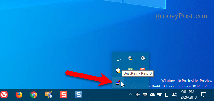 Spustelėkite „DeskPins“ piktogramą „Windows“ sistemos dėkle, kad gautumėte PIN kodą
