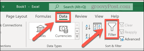 Excel duomenų filtras