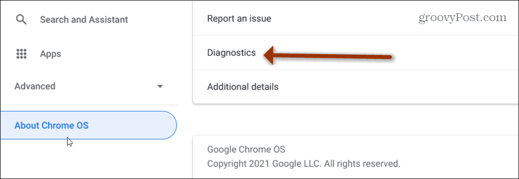 „Chromebook“ diagnostika