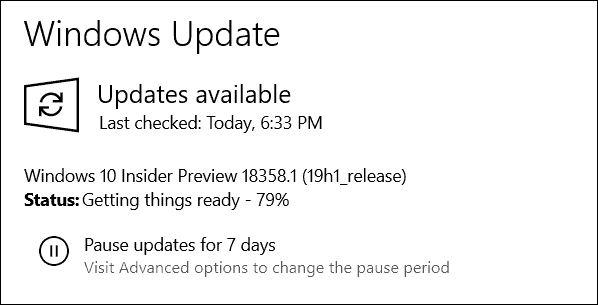„Windows 10 19H1 Build 18358“