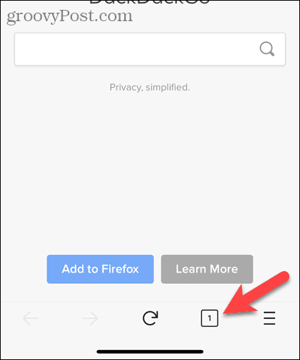 Palieskite skirtuko mygtuką „Firefox“, skirtoje „iOS“