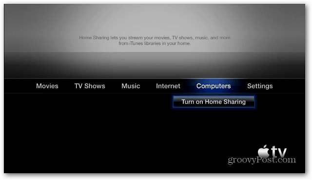 „Apple TV“ įjunkite „Namų bendrinimą“
