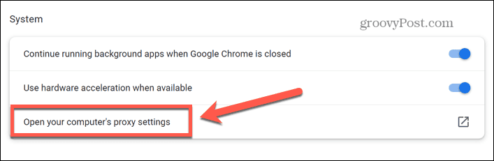 „Chrome“ atidarykite tarpinio serverio nustatymus savo kompiuteryje